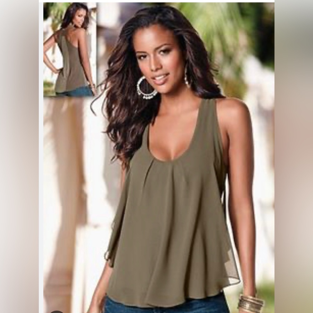 VENUS Sheer Ruffle Racerback Tank Top. Sizes: S & M - Picture 7 of 8